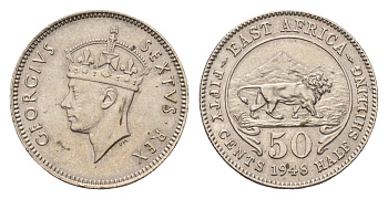 Британская Восточная Африка 50 центов 1948 Георг VI (1936-1952) KM 30 медно-никель aUNC 220-828