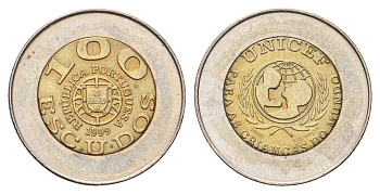 Португалия 100 эскудо 1999 UNICEF, PORTUGUESA KM 722.1 биметалл UNC 4577-1054