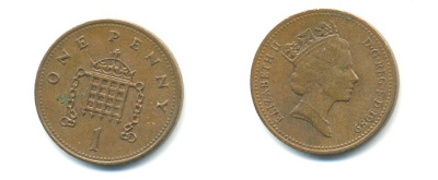 Великобритания 1 пенни 1989 Елизавета II (1952-2022) KM 935, Spink 4381 (B3) бронза 59-1711