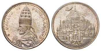Ватикан медаль в честь избрание папой римским Павлом VI ND (1963) Павел VI, Ватиканский мир, диаметр 35 мм, вес 16,2 гр бронза плакированная серебро 1078-10-13