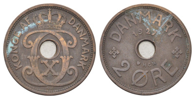 Дания 2 эре 1927 NCH, Кристиан X (1912-1947) KM 827 бронза 4701-635