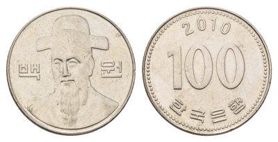 Южная Корея 100 вон 2010 Ли-Сунсин, корейский флотоводец KM 35 медно-никель 4638-1153