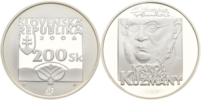 Словакия 200 крон 2006 200 лет со дня рождения Карол Кузманый (1806-1866) KM 87 серебро PROOF 11-091-45