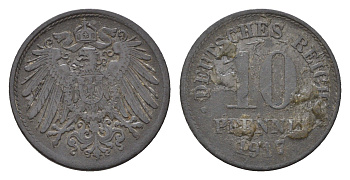 Германия 10 пфеннигов 1917 KM 26, J. 299 цинк 4685-445