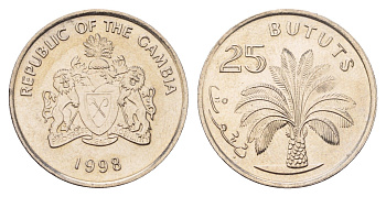 Гамбия 25 бутутов 1998 год-тип KM 57 медно-никель UNC 4666-1137