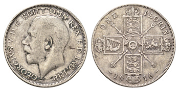 Великобритания 2 шиллинга (флорин) 1916 Георг V (1910-1936) KM 817, Spink 4012 серебро 413-4525