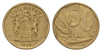 ЮАР 50 центов 1998 Зантедеския Эллиота (калла), герб KM 163 сталь плакированная бронзой 4694-949
