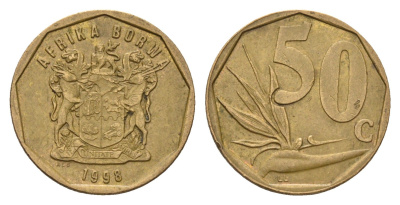 ЮАР 50 центов 1998 Зантедеския Эллиота (калла), герб KM 163 сталь плакированная бронзой 4694-949