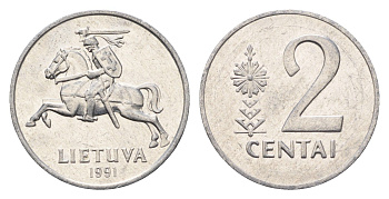 Литва 2 цента (сента) 1991 год-тип KM 86 алюминий aUNC 4689-1037