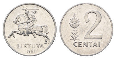 Литва 2 цента (сента) 1991 год-тип KM 86 алюминий aUNC 4689-1037
