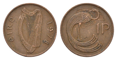 Ирландия 1 пенни 1978 мифологическая птица лира KM 20 бронза 4690-367