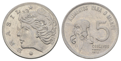 Бразилия 5 сентаво 1975 ФАО - Зебу KM 587 нержавеющая сталь UNC 218-1161