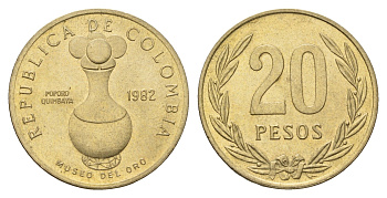 Колумбия 20 песо 1982 KM 271 алюминиевая бронза UNC 4693-122