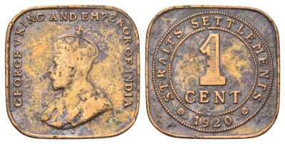 Стрейтс-Сетлментс (Стрейтс Сетлментс) 1 цент 1920 Георг V (1910-1936) KM 32 бронза 4697-1256