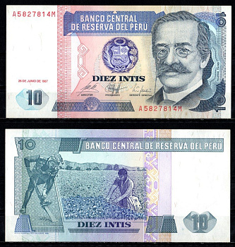 Перу 10 инти 1987 Pick 129 бумага UNC (пресс) 6294-38-3-2