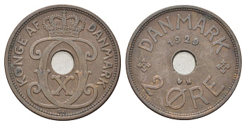 Дания 2 эре 1929 N, Кристиан X (1912-1947) KM 827 бронза 4701-743