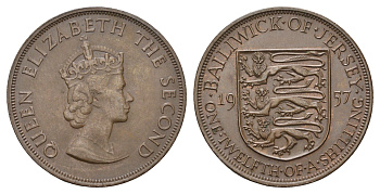 Джерси 1/12 шиллинга 1957 Елизавета II (1952-2022) KM 21 бронза 4178-914