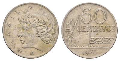 Бразилия 50 сентаво 1970 KM 580a медно-никель 4688-154