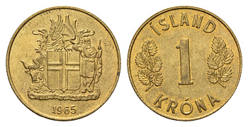 Исландия 1 крона 1965 KM 12a никель латунь UNC 4691-435