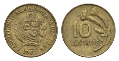 Перу 10 сентаво 1967 KM 245 латунь 4684-134
