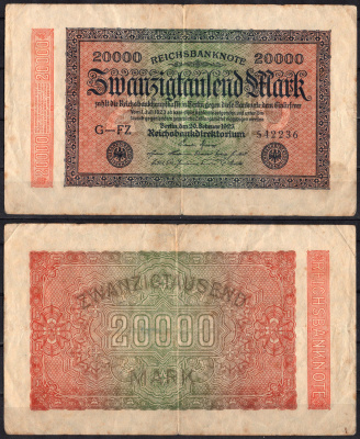 Германия 20000 марок 1923 Pick 85 a бумага 2192-12-1-2