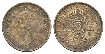 Великобритания 2 шиллинга (флорин) 1945 Георг VI (1936-1952) KM 855, Spink 4081 серебро 4699-543