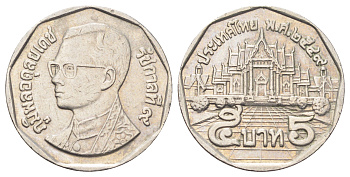 Таиланд 5 бат 2006 BE 2549, Рама IX (1946-2016) Y 219 медь плакированная медно-никелем 4700-535