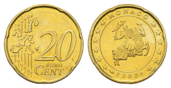 Монако 20 евроцентов 2002 KM 171 нордик UNC 270-743