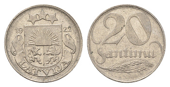 Латвия 20 сантимов 1922 год-тип KM 5 никель 4655-825