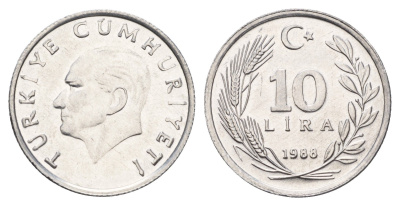 Турция 10 лир 1988 Кемаль Ататюрк KM 964 алюминий UNC 4395-115