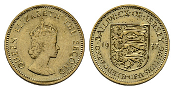 Джерси 1/4 шиллинга 1957 Елизавета II (1952-2022) KM 22 никель латунь 4666-416