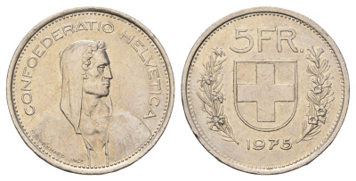 Швейцария 5 франков 1975 KM 40a.1 медно-никель 4536-736
