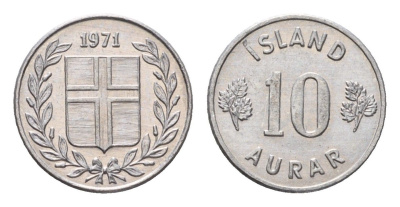 Исландия 10 эйре 1971 KM 10a алюминий UNC 4696-317