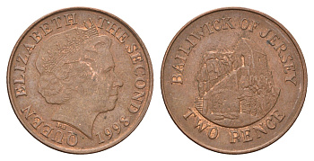 Джерси 2 пенса 1998 Елизавета II (1952-2022), Сент-Хелиер KM 104 сталь плакированная медью 4595-1234