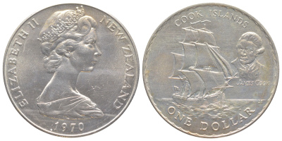 Новая Зеландия 1 доллар 1970 Острова Кука, тираж 25.075 экземпляров KM 43 медно-никель BU 1078-8-31