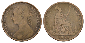 Великобритания 1 пенни 1882 H, Виктория (1837-1901) KM 755, Spink 3954 бронза 4672-1136