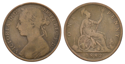 Великобритания 1 пенни 1882 H, Виктория (1837-1901) KM 755, Spink 3954 бронза 4672-1136
