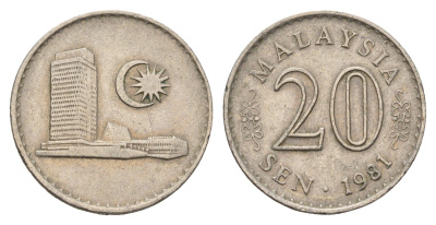 Малайзия 20 сенов 1981 здание Парламента KM 4 медно-никель 4579-844