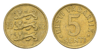 Эстония 5 сентов 1992 KM 21 латунь UNC 4694-1265