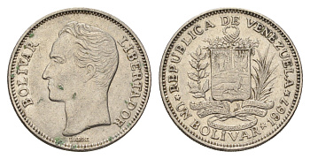 Венесуэла 1 боливар 1967 Симон Боливар, год-тип Y 42 никель 4132-826