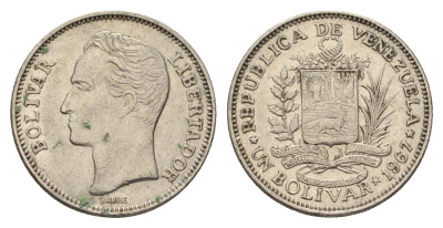 Венесуэла 1 боливар 1967 Симон Боливар, год-тип Y 42 никель 4132-826
