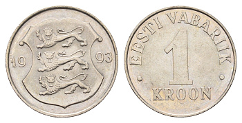 Эстония 1 крона 1993 KM 28 медно-никель aUNC 4688-547