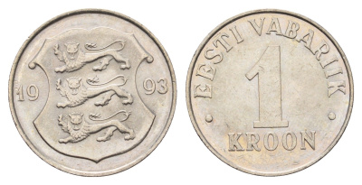 Эстония 1 крона 1993 KM 28 медно-никель aUNC 4688-547