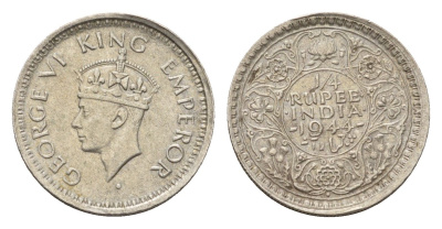 Британская Индия 1/4 рупии 1944 Георг VI (1936-1952) KM 547 серебро 3457-1114