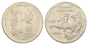 Колумбия 10 песо 1981 KM 270 медь цинк никель UNC 4693-117