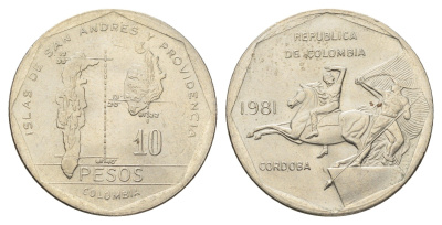 Колумбия 10 песо 1981 KM 270 медь цинк никель UNC 4693-117