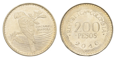 Колумбия 200 песо 2016 KM 297 медь цинк никель UNC 4686-452