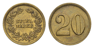 Германия игровой жетон с цифрой 20 XIX век диаметр 18 мм, вес 1,6 гр латунь 4679-1158