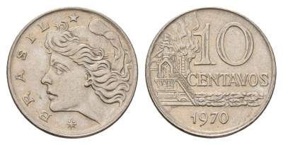 Бразилия 10 сентаво 1970 год-тип KM 578.2 медно-никель 4563-443