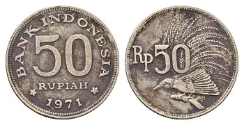 Индонезия 50 рупий 1971 райская птица KM 35 медно-никель 4648-944